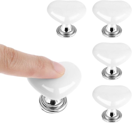 5-teiliges Set Aus Herzförmigen Weißen Toilettenspülknöpfen Und Schubladengriffen