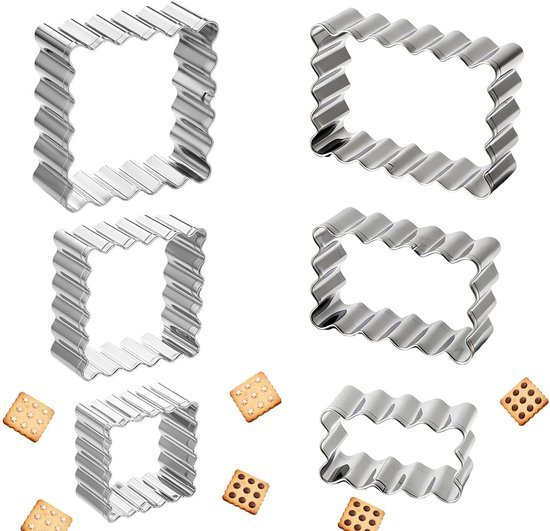 - 6-teiliges Rechteckiges Ausstechformen-set, Wellenförmige Ausstechformen Mit Gerippten Rändern, Geeignet Für Kekse, Kuchen Und Mürbeteiggebäck (6 Größen)
