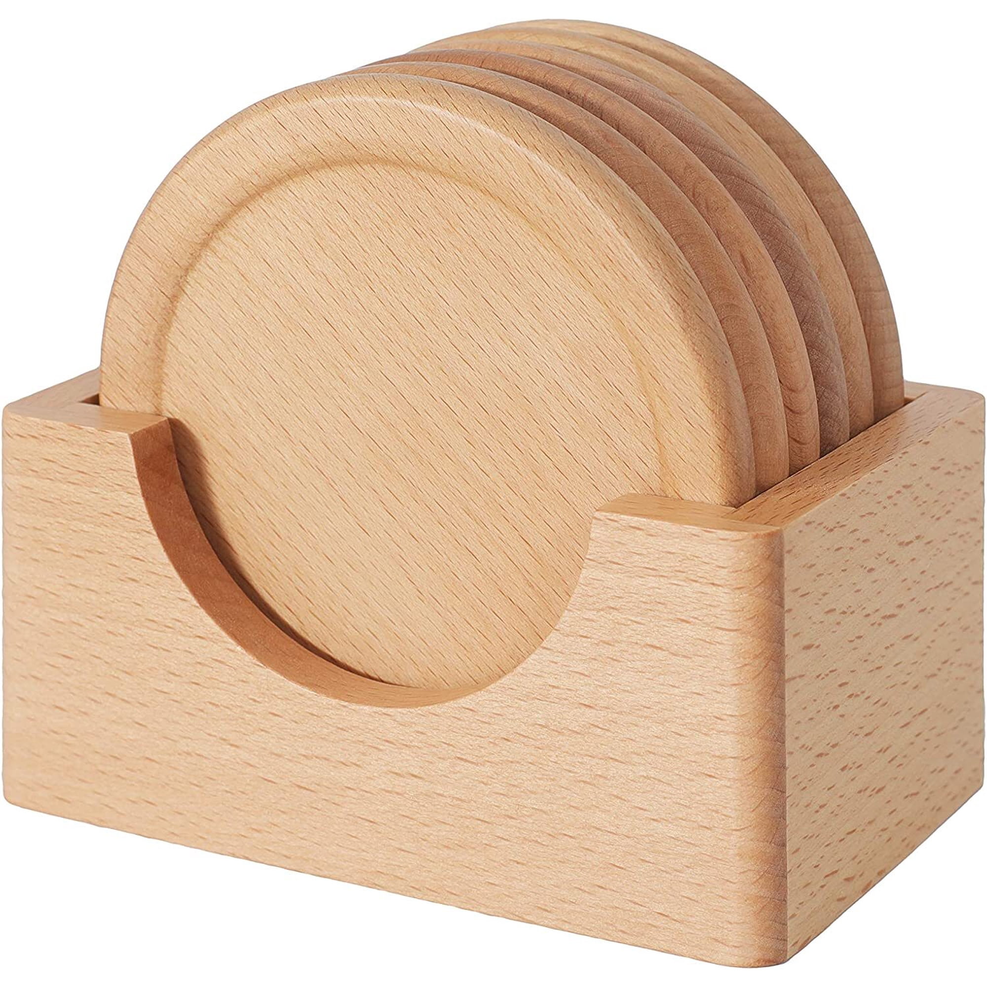 6-teiliges Untersetzer-set Aus Holz Mit Ständer Und Runder Rille (3,57 Zoll)