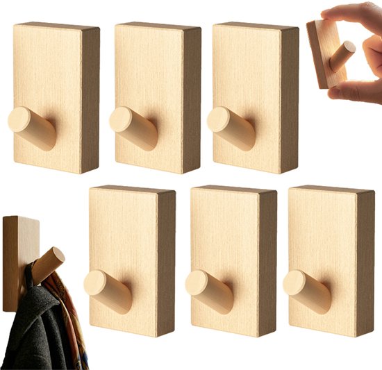 6er-pack Selbstklebende Wandhaken Aus Massivholz Mit 45-grad-winkel Für Handtücher Und Hüte