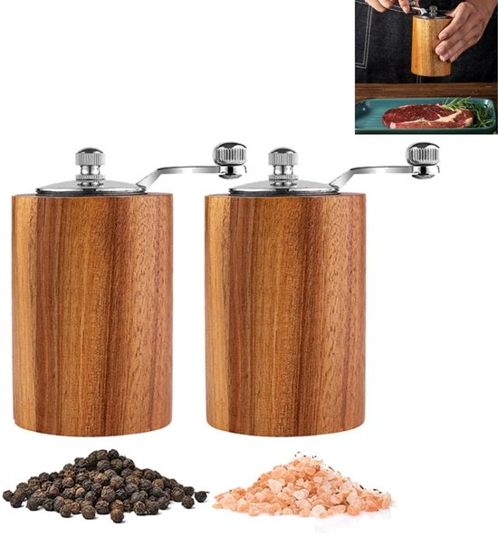 Zweiteiliges Manuelles Pfeffermühlen-set, Salz- Und Pfeffermühlen-set Aus Holz Mit Verstellbarem Keramikkern, Mahlbehälter Aus Holz, Manuelle Salzmühle