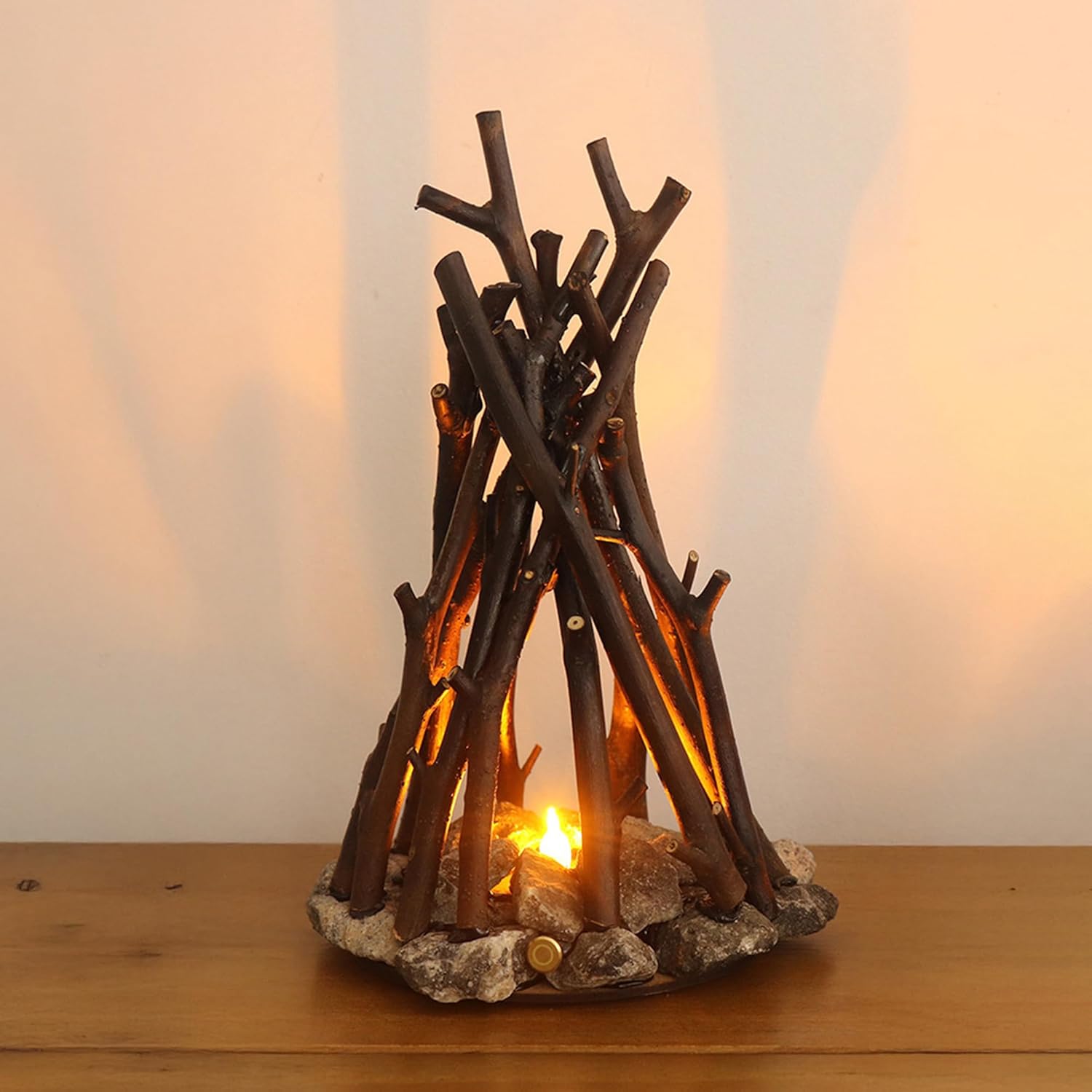 Led-beleuchtetes Holzlagerfeuer – Einstellbare Led-beleuchtung – 3 Lichtmodi – Flammengeräusch – Usb-anschluss – Schlafzimmer – Büro – Entspannung Pur – L