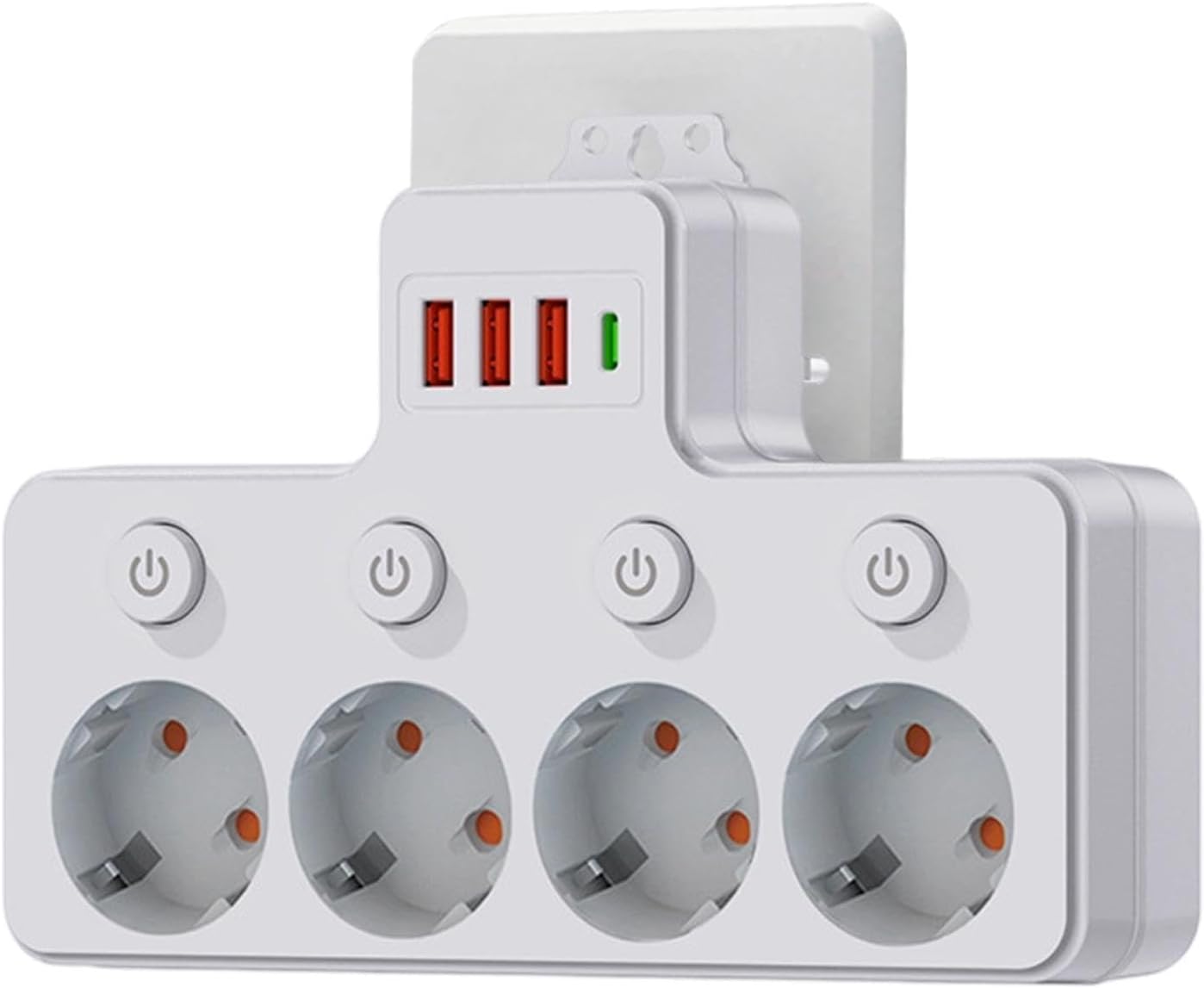 4-fach Steckdosenleiste Zur Wandmontage Mit Schalter, 3 Usb-a- Und 1 Usb-c-anschluss Für Zuhause, Büro Und Studentenwohnheim