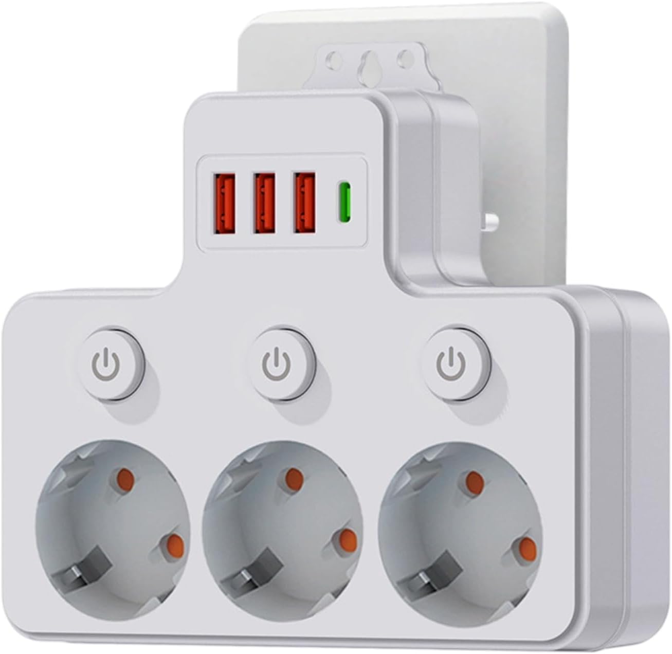3-fach Steckdosenleiste Zur Wandmontage Mit Schalter, 3 Usb-a- Und 1 Usb-c-anschluss Für Zuhause, Büro Und Studentenwohnheim