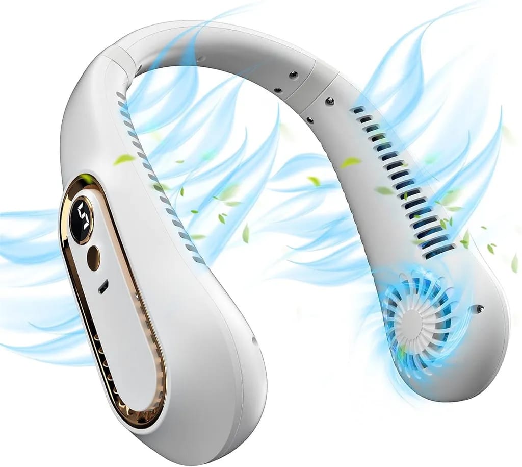 Nackenventilator, Kinnventilator, Blattloser Ventilator, 5-stufig Einstellbare Windgeschwindigkeit, Digitalanzeige, Tragbarer Persönlicher Ventilator Mit 4000 Mah (weiß)