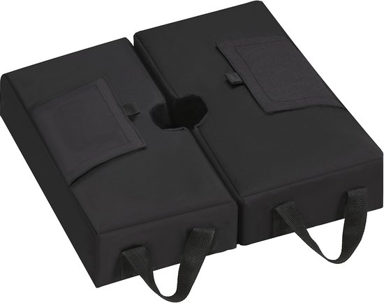 Quadratischer Sonnenschirmständer, 46 X 46 X 15 Cm, Max. Tragkraft 40 Kg, Polyester, Inklusive Sandsack, Für Alle Sonnenschirmstangen, Geeignet Für Terrasse Und Garten, Schwarz.