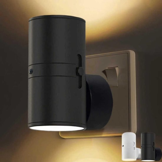 Dimmbare Schwarze Led-steckdosenleuchte Mit Lichtsensor, 3000k Warmweißes Wandlicht Für Flur, Schlafzimmer Und Kinderzimmer
