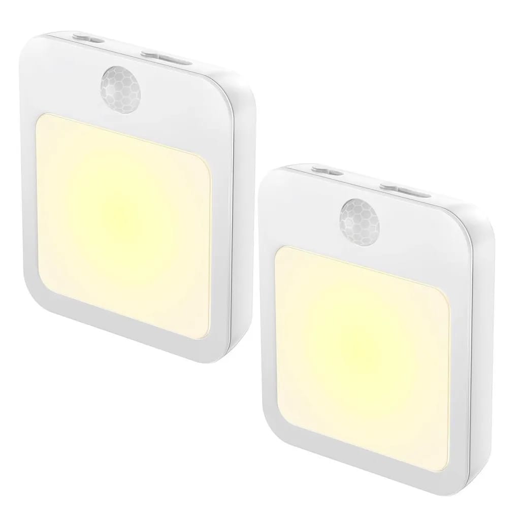 Zwei Led-nachtlichter Mit Bewegungs- Und Lichtsensoren, Beide Zum Einstecken, Warmes Licht.