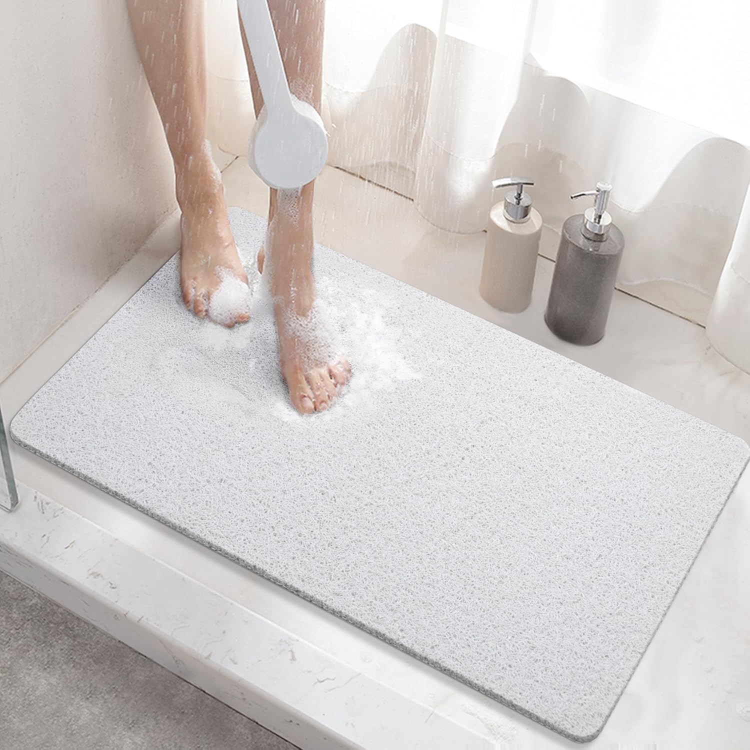 Rutschfeste Duschmatte, 60 X 40 Cm, Rutschfeste Badematte Mit Abfluss, Weiche Pvc-badematte Fürs Badezimmer, Schnelltrocknend, Weiß.
