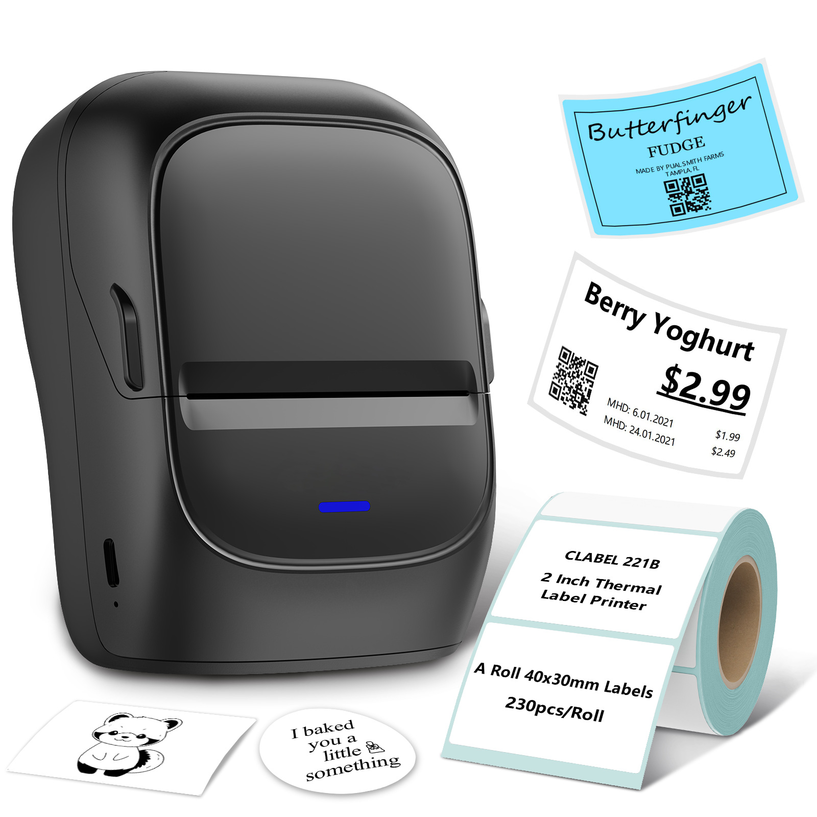 Etikettendrucker Mit Klebeband: Thermodrucker 221b (tintenlos), 2-zoll-bluetooth-handetikettierer Mit Barcode-etikettierung, Kompatibel Mit Smartphones