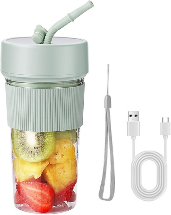 Mini-standmixer 350 Ml, Tragbarer Reisemixer (8,8 X 8,8 X 17,4 Cm), Ideal Für Smoothies Und Milchshakes, Mit Strohhalm, 6 Klingen, Grün