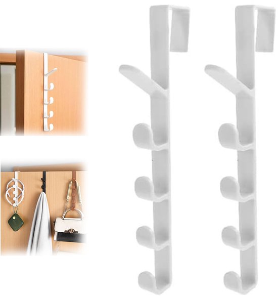 2-teiliges 5-stufiges Türhakensystem, Platzsparende, Vertikale Aufhänger Für Kleidung, Hüte Und Handtaschen – Weiß