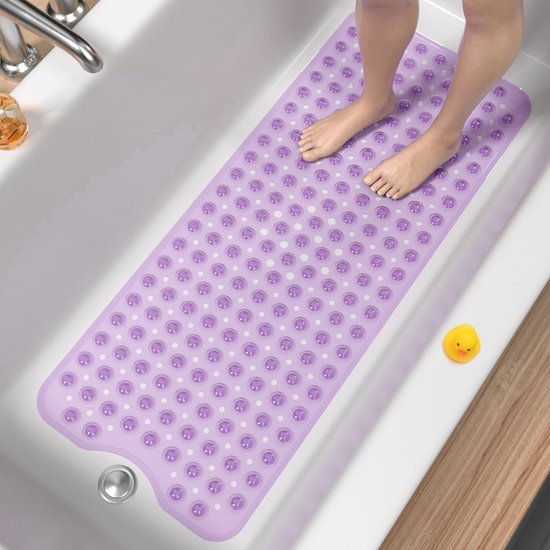 Rechteckige, Rutschfeste Pvc-badewannenmatte (100 X 40 Cm), Weiche Duschmatte Mit Saugnäpfen Und Abflusslöchern, Leuchtend Lila
