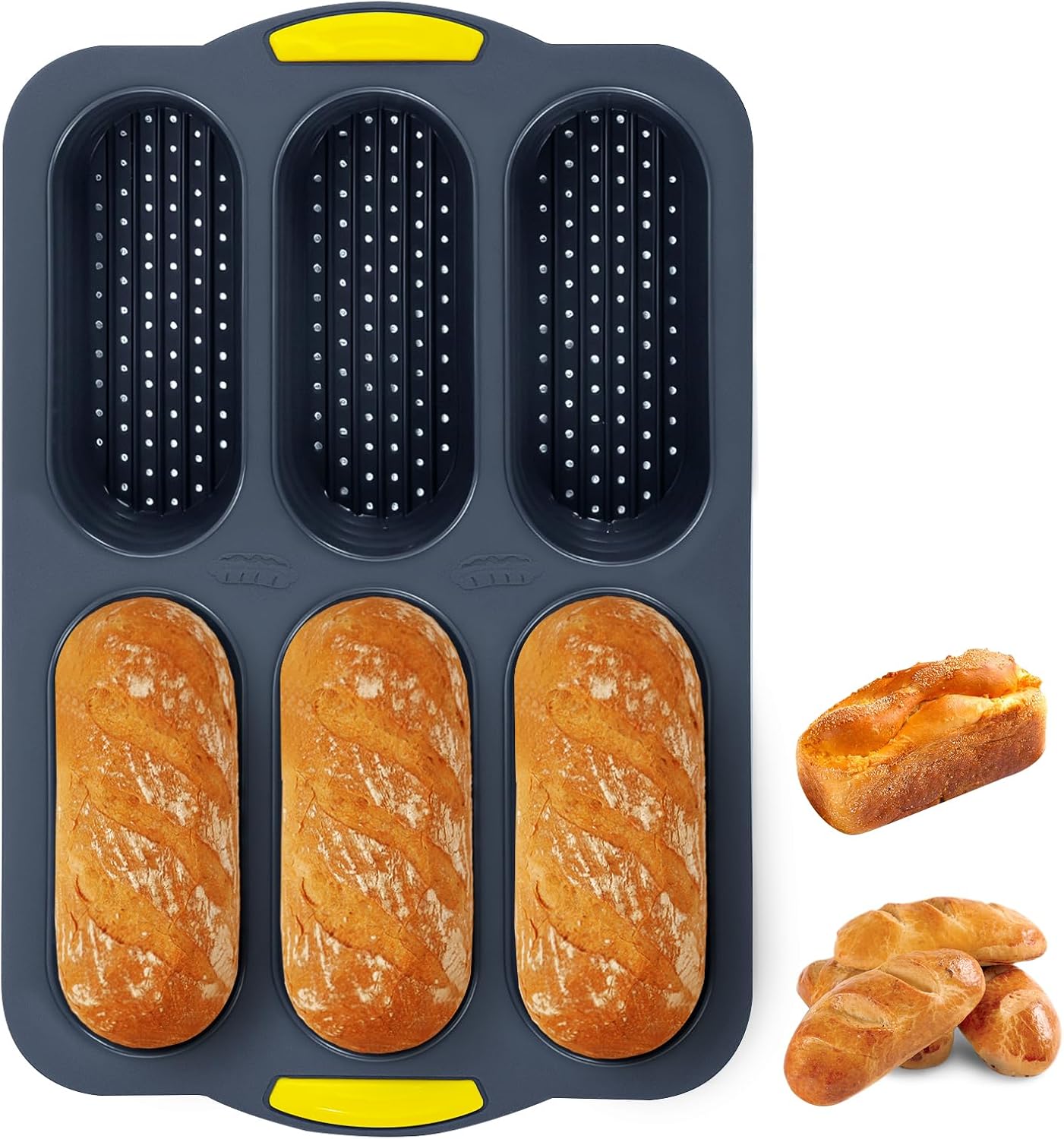 Rechteckige, Antihaftbeschichtete Silikon-brotform Mit Perforation Für Hot-dog-brot, 6-fach-backform Mit Antihaftbeschichtung, Inklusive Backzubehör – Grau