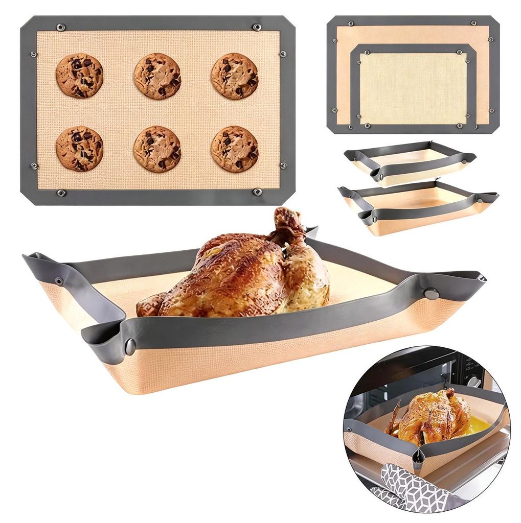Zweierpackung Silikon-backmatten Mit Rändern Und Druckknöpfen, Antihaftbeschichtet, Wiederverwendbar Und Auslaufsicher.