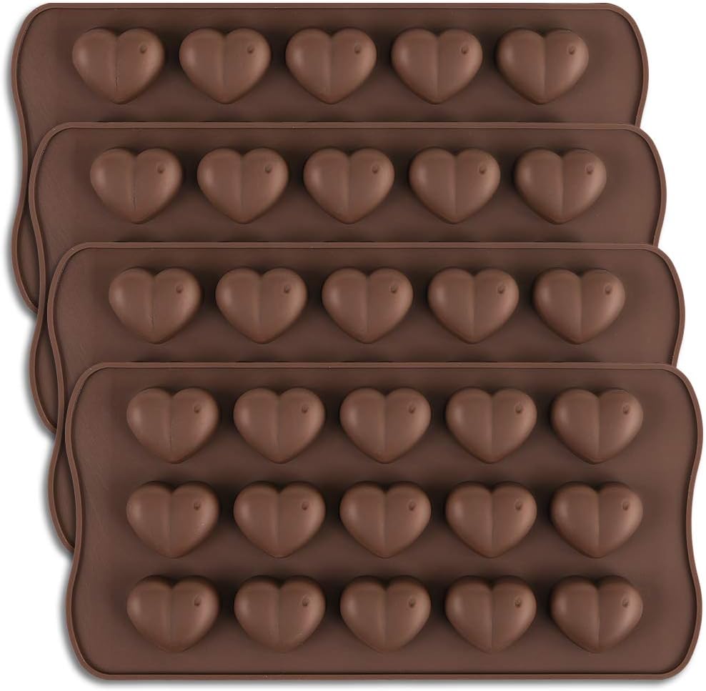 4-teiliges Silikon-pralinenform-set – Schokoladenform Mit 15 Mulden In Herzform Mit Geriffelter Oberfläche – Antihaft-silikonform – Valentinstags-herzform