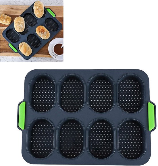 Schwarze Und Grüne Silikon-mini-baguette-backform (23,8 X 34,5 X 2,5 Cm)