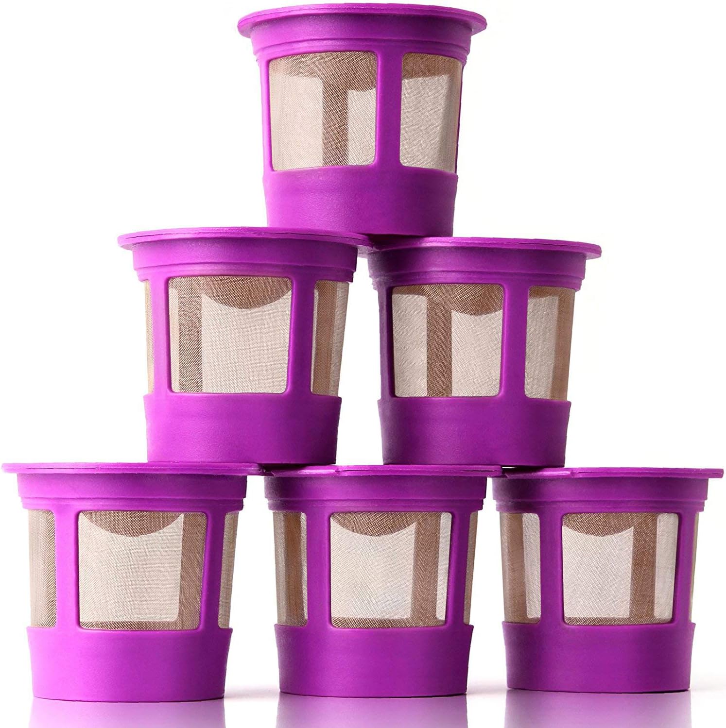 Sechs Lila Wiederverwendbare K-cups Und Kaffeefilter Für Keurig-kaffeemaschinen, Kompatibel Mit Den Keurig-modellen 1.0 Und 2.0.
