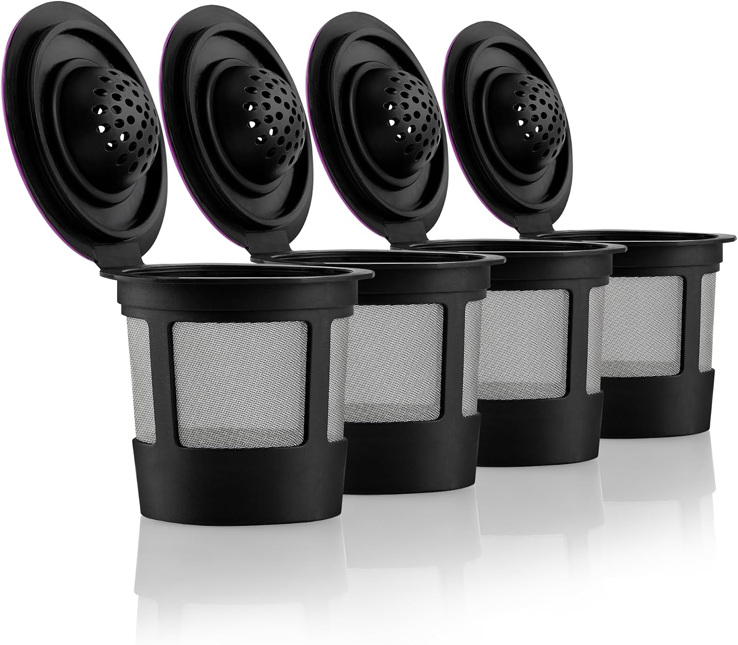 Vier Schwarze, Wiederverwendbare K-cups Mit Kaffeefiltern Für Keurig-kaffeemaschinen, Kompatibel Mit Den Keurig-modellen 1.0 Und 2.0.