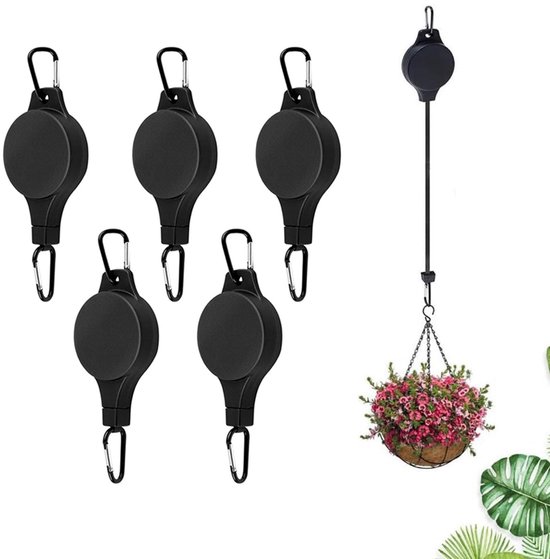 Pflanzenhänger – 5 Stück – Hängender Blumentopf – Ratschenhaken Für Pflanzenhänger – Pflanzenhänger Für Den Außenbereich – Pflanzenrolle – Teleskophaken – Ausziehbar