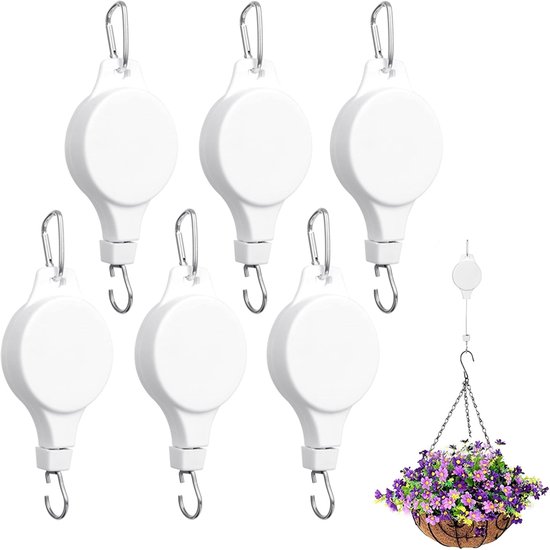 Pflanzenhänger – 6er-set – Hängender Blumentopf – Ratschenhaken Für Pflanzenhänger – Pflanzenhänger Für Den Außenbereich – Pflanzenrolle – Teleskophaken – Ausziehbar