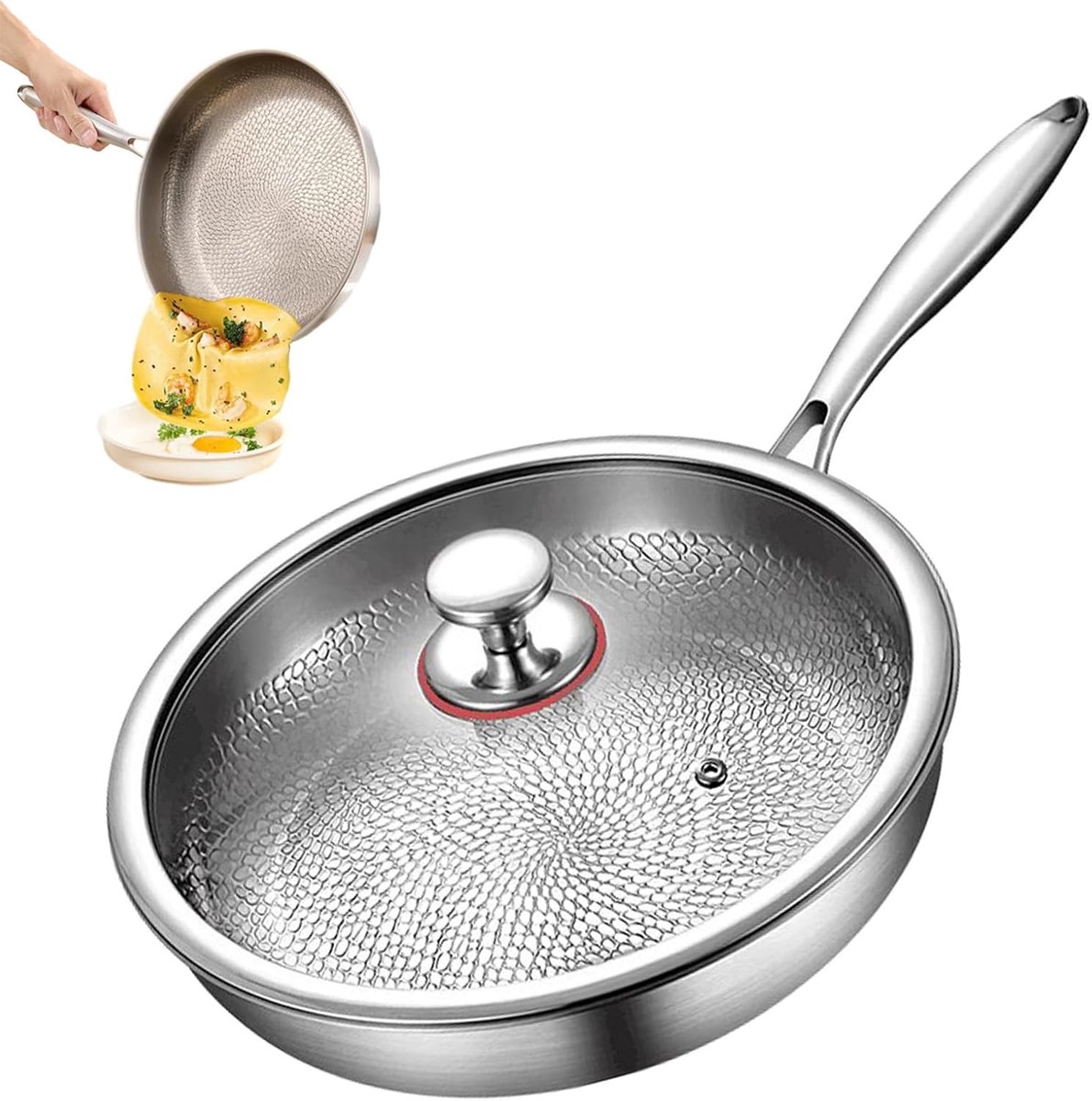 Titan-bratpfanne Mit Deckel – Neue Titan-bratpfanne – Verbesserte, Unbeschichtete Kochpfanne – Extrem Langlebig Und Kratzfest – Hitzebeständig