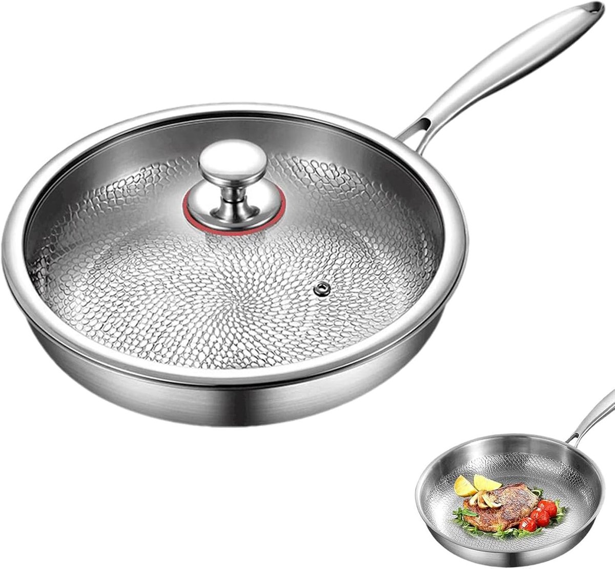 Titan-bratpfanne Mit Deckel – Gehämmertes Titan-bratpfanne – Neue Titan-bratpfanne – Verbessertes Unbeschichtetes Kochgeschirr – Extrem Langlebig Und Kratzfest