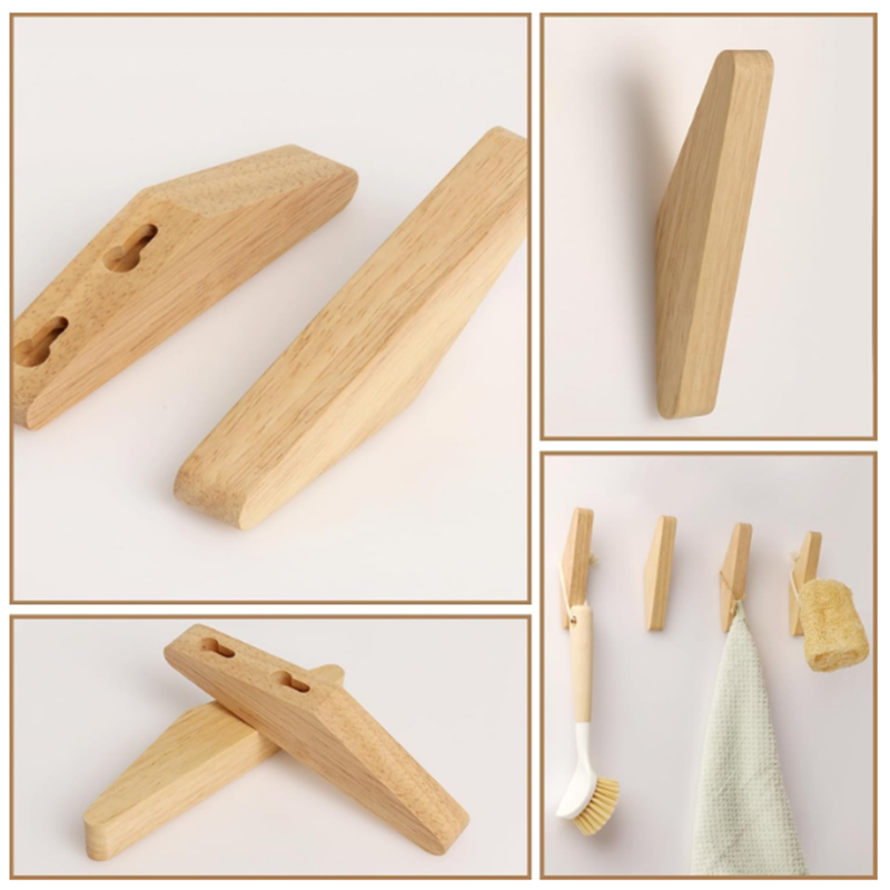 4er-pack Dreieckige Wandhaken Und Kleiderbügel Aus Eichenholz.