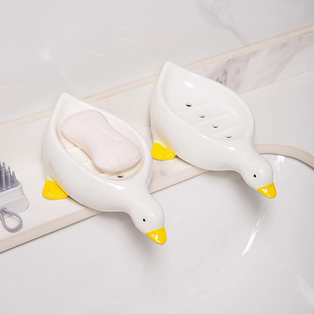 Niedliche Seifenschale In Entenform Aus Keramik, Selbstentleerender Seifenhalter Für Dusche, Badezimmer, Badewanne, Küche, Waschbecken, Keramiktabletthalter