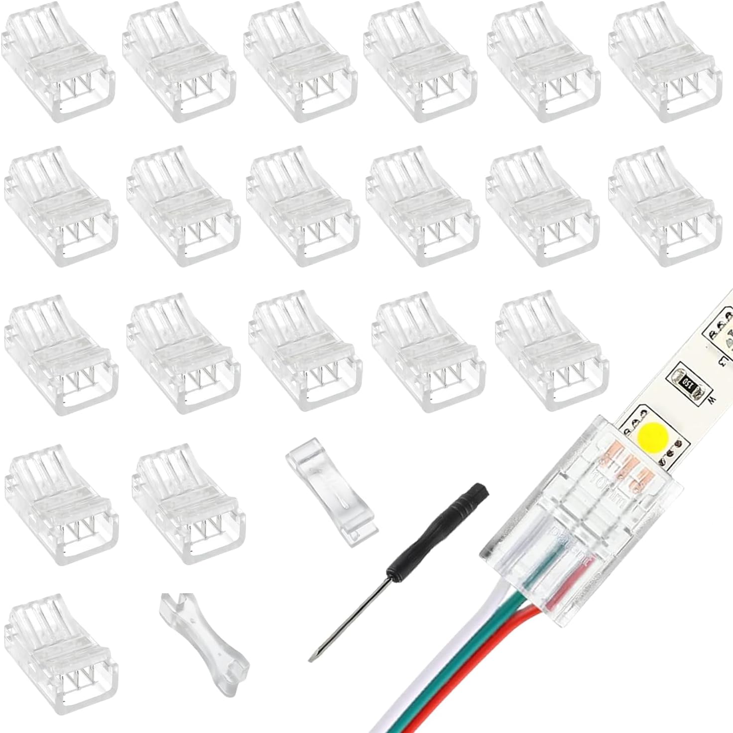 3-poliger 10-mm-led-streifenclip, Rgb-schnellverbinder, Transparenter Led-adapter (20 Stück)