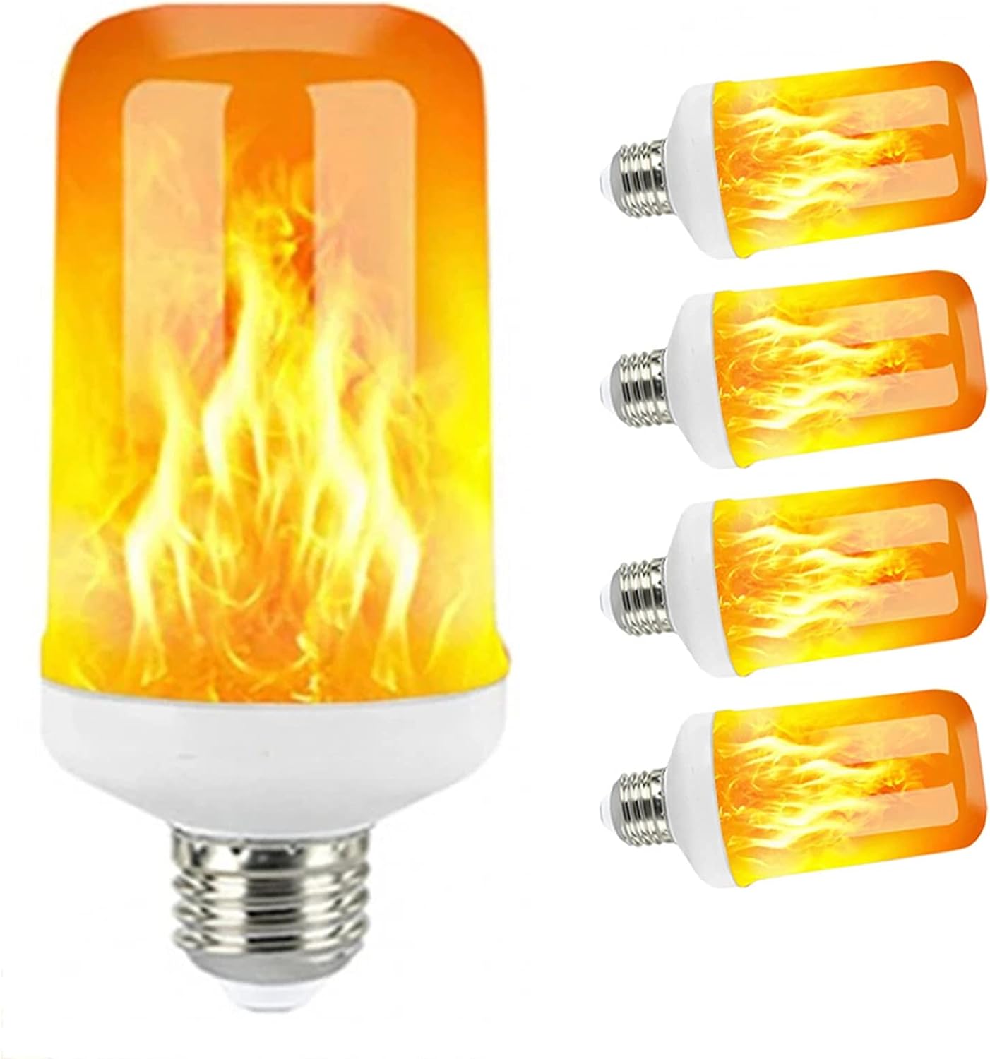 Zwei Flammenförmige Glühbirnen, Weiß + Gelb, E27 Flammenlampe, 15w, 85-265v, 4 Modi, Blinkende Simulierte Flammenlampen (5 Stück)