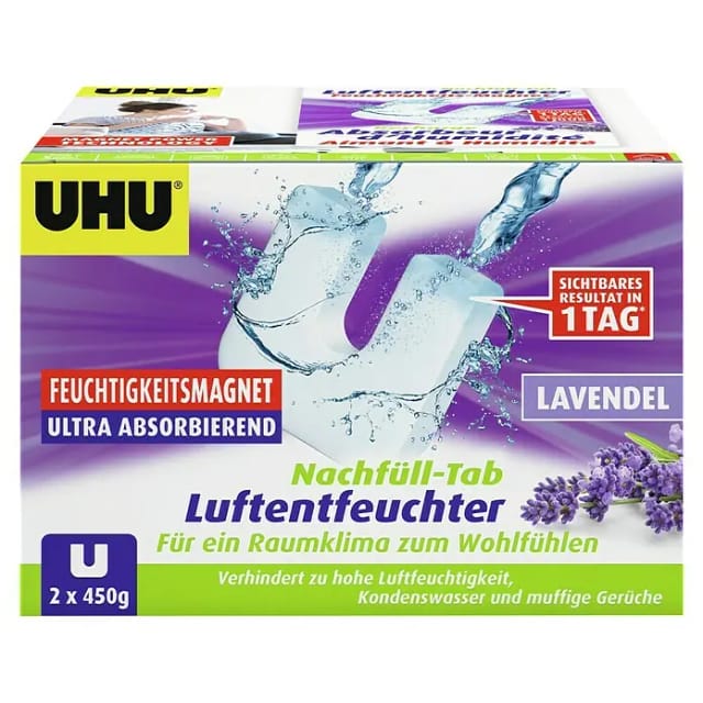 UHU - Luftentfeuchter Feuchtigkeitsmagnet Lavendel, 2 x 450 g Luftentfeuchter