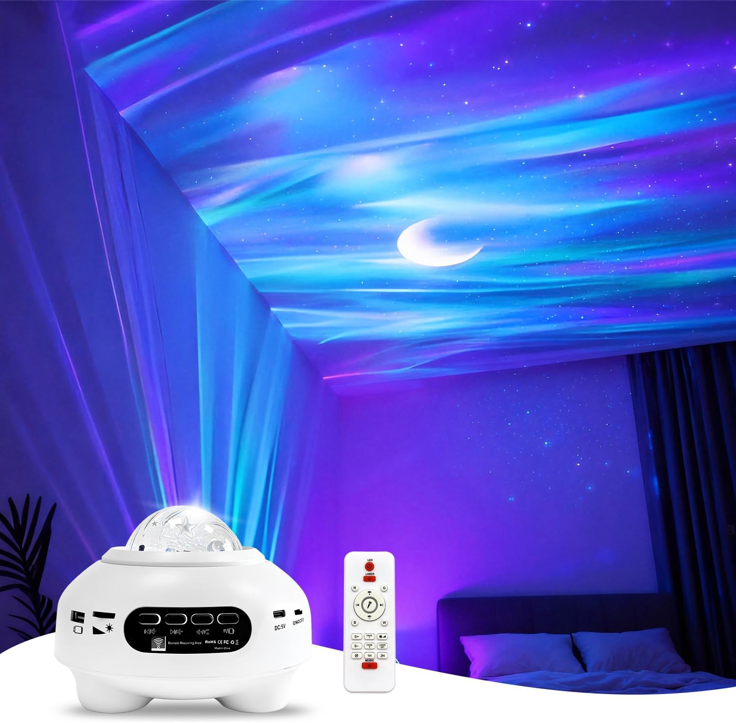 Galaxy-sternenprojektor – Nordlichtprojektor – Mit Bluetooth-lautsprecher – Weißes Rauschen – Fernbedienung – Nachtlicht – Spielzimmer