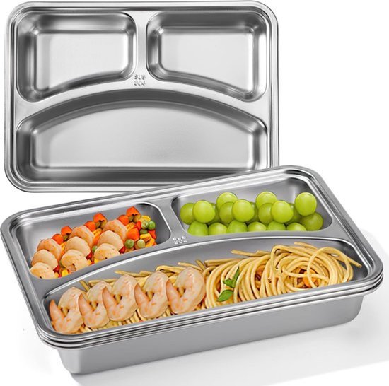 4-teiliges Set – Dreifach-teller Aus Edelstahl Zur Portionskontrolle