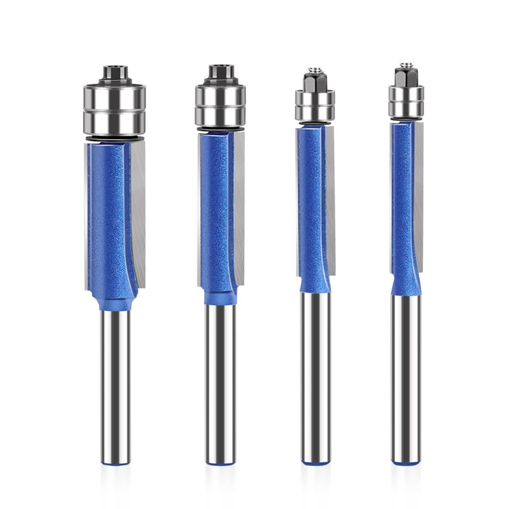 4-teiliges Profi-set Kantentrimmer Mit Doppelkugellager, 6-mm-griff – Silberblaues Set Für Die Holzbearbeitung