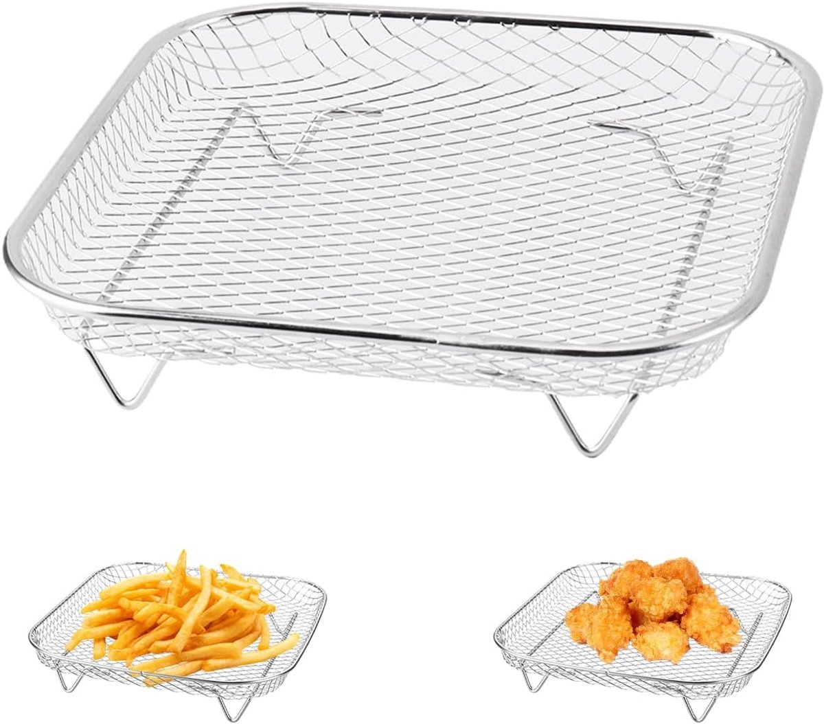 Edelstahl-airfryer-rost – 20,4 Cm Gehäuse – Airfryer – Quadratischer Airfryer-rost – Stapelbarer Rost – Airfryer Mit Einem Fassungsvermögen Von Mehr Als 20,4 Cm