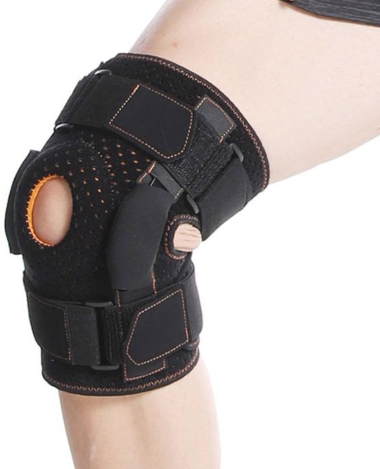 Knieorthese – Unisex-knieorthese Mit Seitlichem Stabilisator, Offener Kniescheibe, Verstellbarem Gelenk Und Sporthülse Aus Metall.