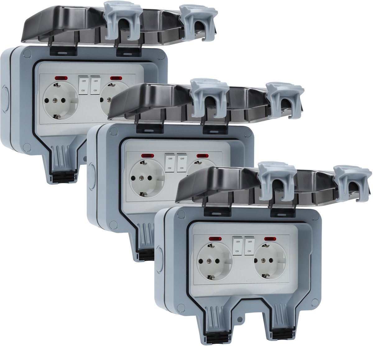 3x Doppelsteckdose Für Den Außenbereich – Ip66-steckdose – Wasserdichte Außensteckdose – Inkl. Kabelstecker – Und Staubdicht – Wandsteckdose