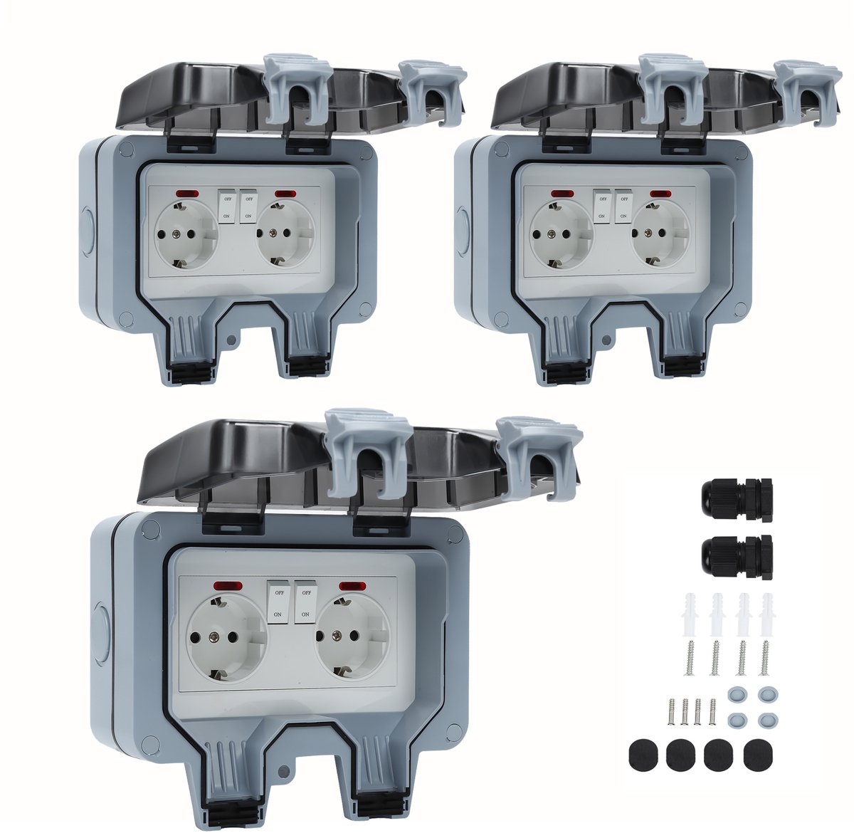 Wasserdichte Steckdose – 3x Doppelsteckdose Für Den Außenbereich – Außenwandsteckdose – Ip66 – Stecker – Inklusive Kabel