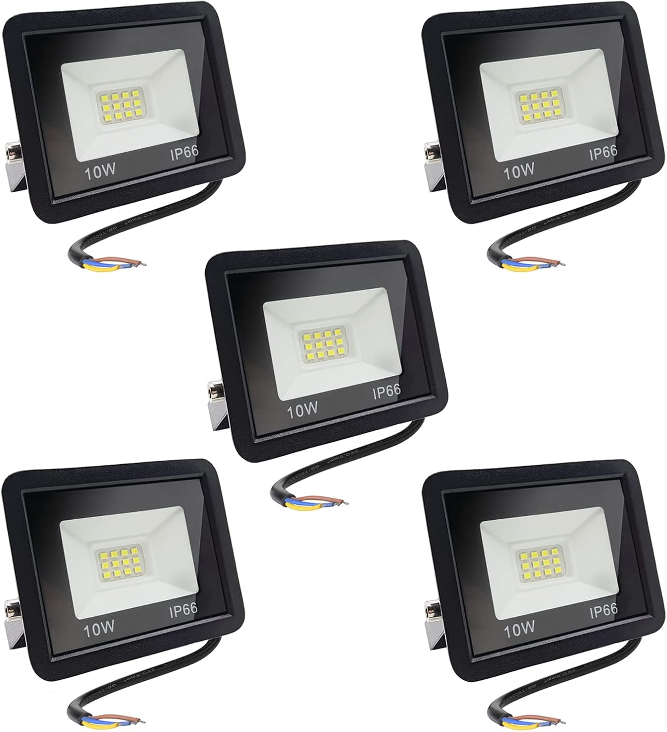10-w-außenfluter (5 Stück), Ip66 Wasserdichte Sicherheitsbeleuchtung, Mit 25 Cm Kabel, 850 Lm Ultrahelle Fluter, Warmweißes Licht (3000 K), Led-strahler