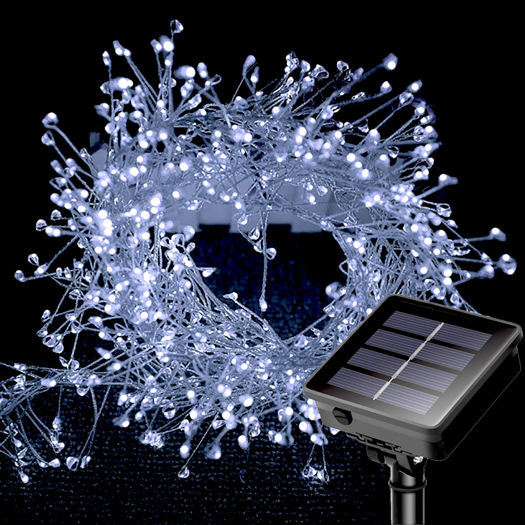 Zwei Solarbetriebene Led-lichterketten, 6 Meter, 200 Led-perlen, 8 Modi, Wasserdichter Kupferdraht, Mini-feuerwerkskörper-form, Wege, Gärten.