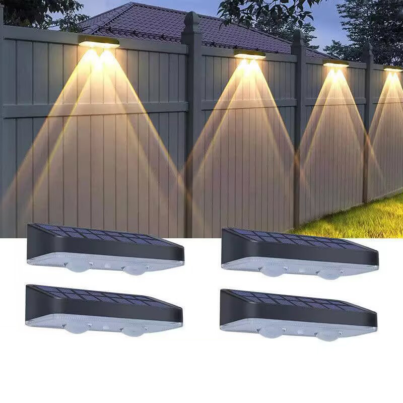4-teiliges Solarbetriebenes Wandleuchten-set Für Den Innenhof, Dreifarbige Außenbeleuchtung Für Zäune, Stimmungsvolle Gartenbeleuchtung Für Die Wandgestaltung