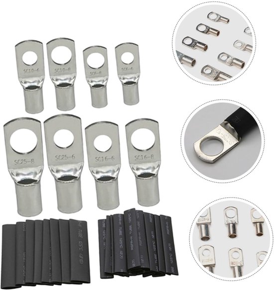 140-teiliges Set Kupferkabelschuhe, 60 Sc-klemmen (sc6 Bis Sc25) Mit 80 Schrumpfschläuchen, Versilberte Drahtverbinder
