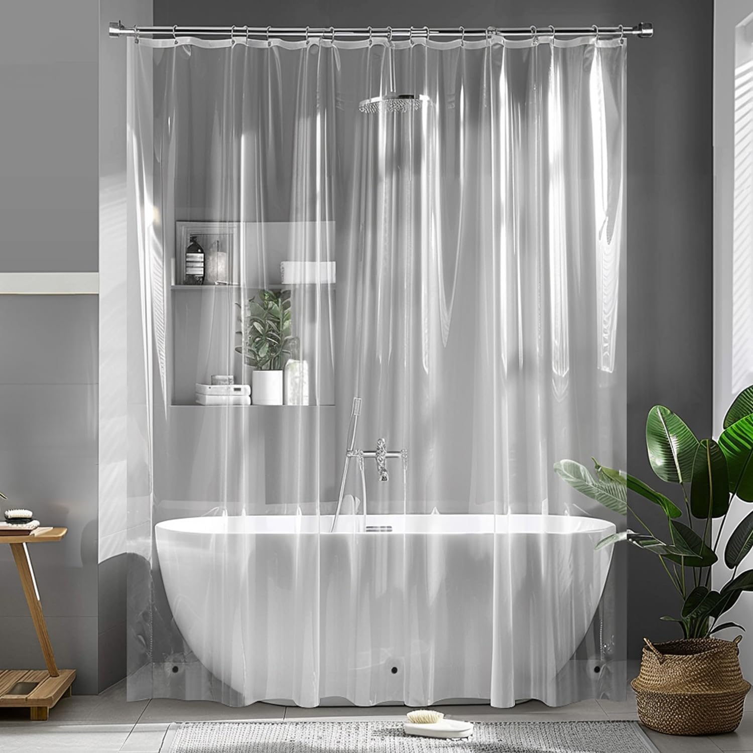 Duschvorhang 120 X 180 Cm, Schimmelresistent, Transparent, Eva, Wasserdicht, Mit 8 Haken