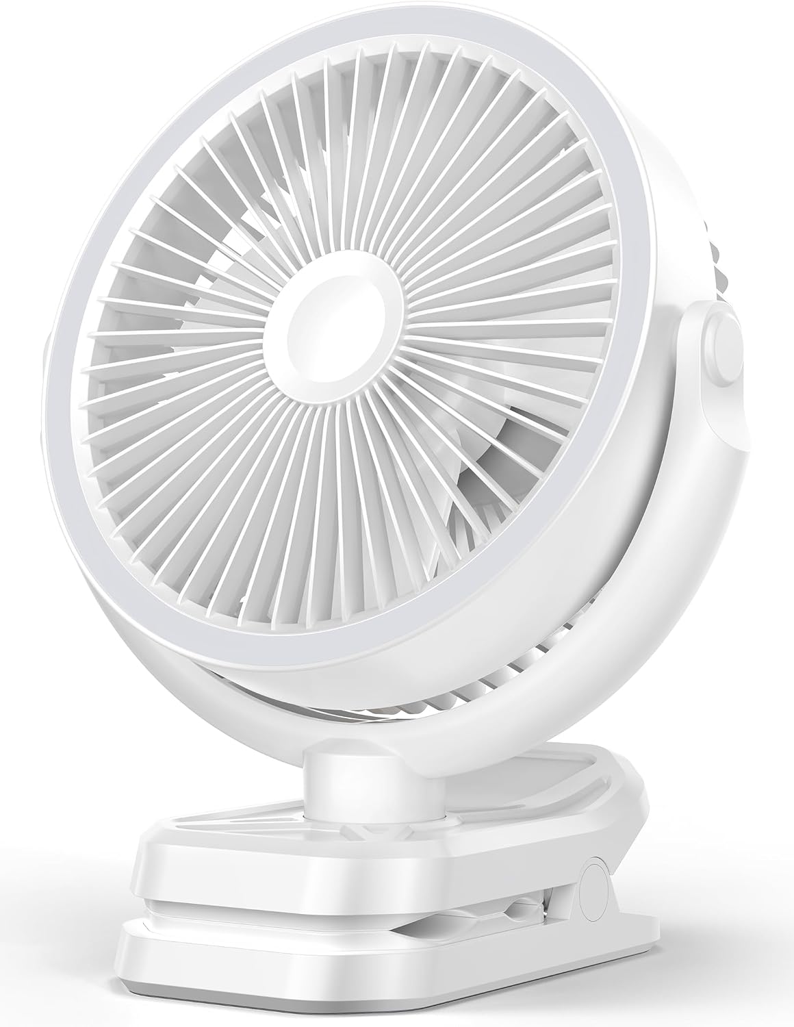 Weißer, Wiederaufladbarer 8-zoll-klemmventilator – 10.000-mah-akku – Led-laterne – Leise (30 Db) – 360° Drehbar – 3 Geschwindigkeitsstufen – Ideal Für Camping, Büro Und Outdoor-aktivitäten – 8 Zoll