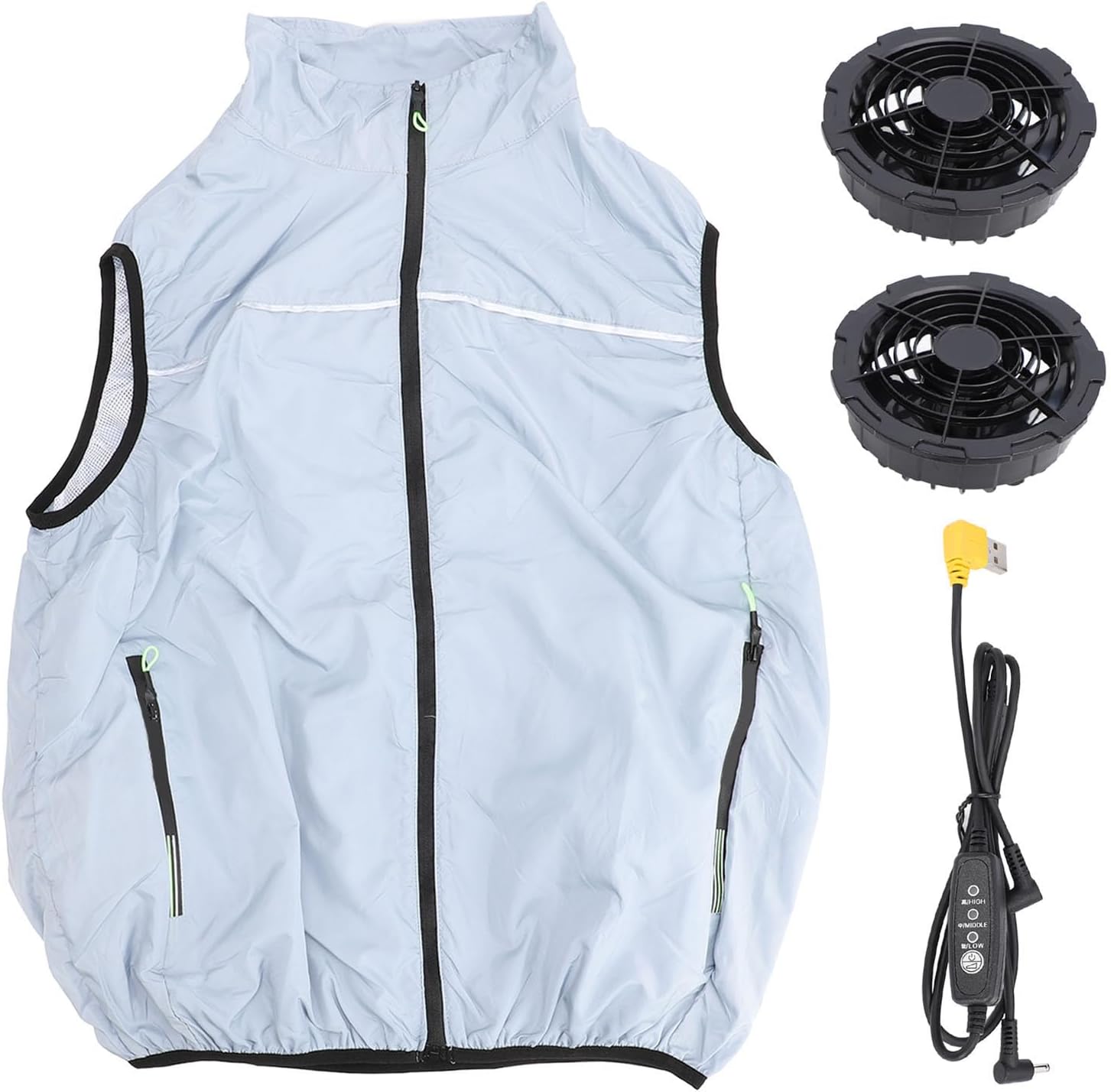 Polyester, Usb-betrieben, Atmungsaktiv, Leise Motoren, Klimatisierte Arbeitskleidung, Ventilatorunterstützte Kühlweste, Für Baustelle Garten（4xl）