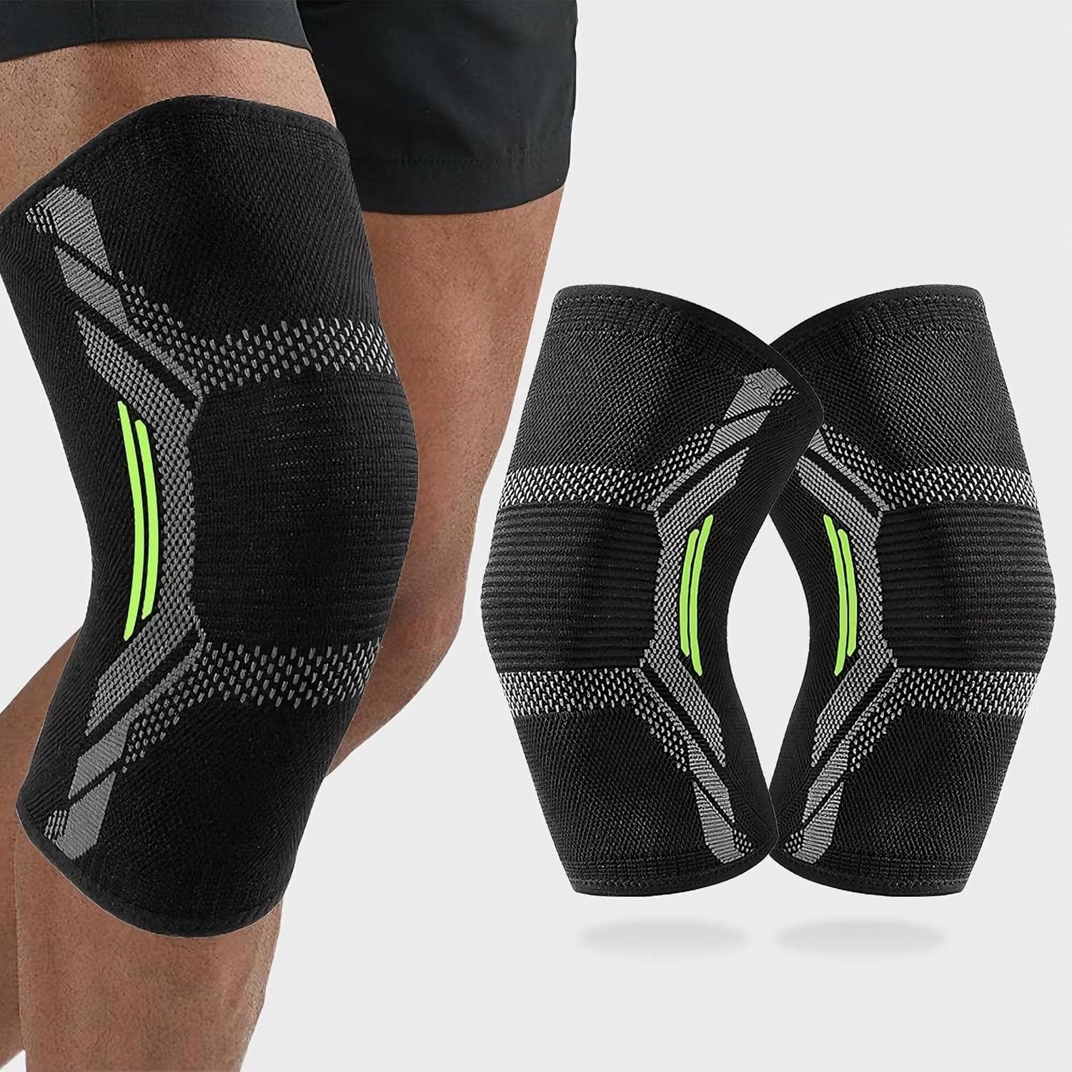 2er-pack Unisex-kniebandagen – Komfortable Kniebandage Für Laufen, Fitness Und Sport – Schwarz & Grün – Größe M