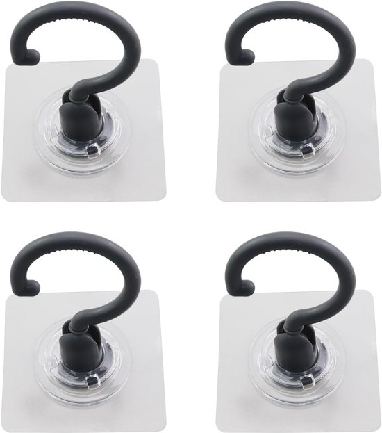 6er-pack Selbstklebende, Um 360° Drehbare, Transparente Decken- Und Wandhaken Mit Abstreifer, Weiß.