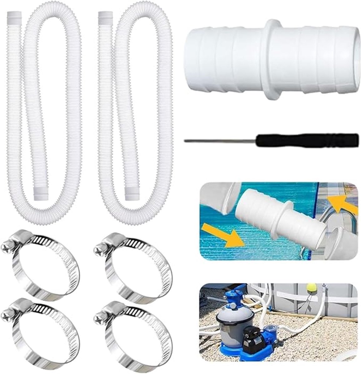 32 Mm X 1,5 M Universal-ersatzschlauchset Für Poolfilterpumpen (weiß)
