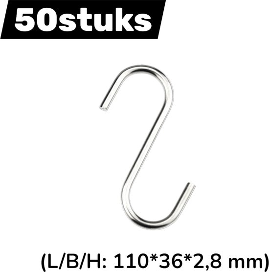 50er-packung 110x36x2,8mm Silberne Edelstahl-s-förmige Haken